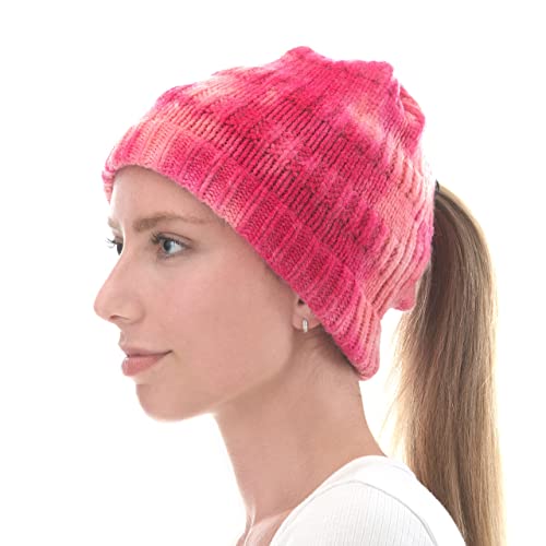 The Hat Depot Tie Dye & Leopard Ponytail Cuffed Knit Viscose Acrylic Beanie Unisex Slouchy Winter...