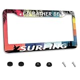 I'd Rather Be Surfing Summer Beach License Plate Frame Car Metal Funny License Plate Cover Stainless