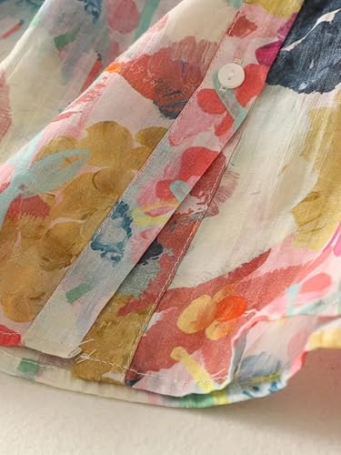 Image of Gufrina Women's Casual Button-Down Shirt with Multicolor Floral Print & Half Sleeves, Collar Neck