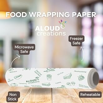 ALOUD CREATIONS 100 Meter Food Wrapping Paper Roll | Wrap Roti, Parantha, Sandwich & Burger | Keep Food Safe & Fresh | Oilproof Reusable Paper Wrap | Extra Wide 11 Inch | Paper Foil | 25M Pack of 4