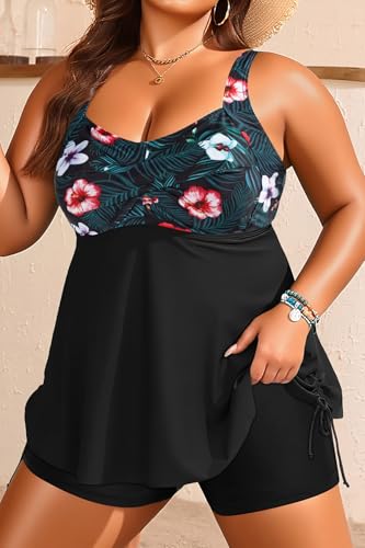 Image of Aqua Eve Women Plus Size Tankini Swimsuit Two Piece Flowy Swimdress Bathing Suits with Shorts
