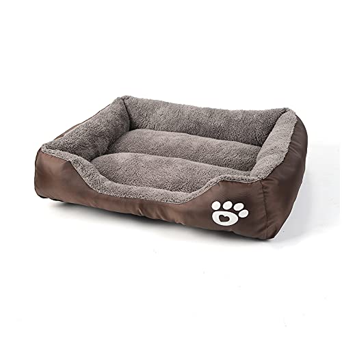 BODISEINT Dog Bed, Rectangle Pet Bed for Medium Large Dog Senior Breeds, Washable Orthopedic Dog Bed Plush Warming Bolster Bed Thickened Dog Sofa Pet Couch (L-Small(27.6''x21.7''x6.3''), Brown)