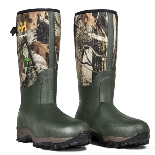 Hunting Boots for Men, Waterproof Rubber Rain Boots with Steel Shank, 6mm Insulated Neoprene, Anti-Slip Sole for Hunting, Outdoor and Work 9 Green