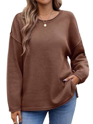 Saodimallsu Womens Oversized Crew Neck Sweaters Long Sleeve Slouchy Knit Fall Casual Loose Side Split Pullover Tops2