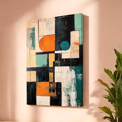 Image of Modern Abstract Stretched Canvas Painting For Living Room | Multicolor Abstract Stretched Canvas Wall Art For Livingroom Home Decor, Bedroom, Hallway's, Office, Hotel - 56x86 cm