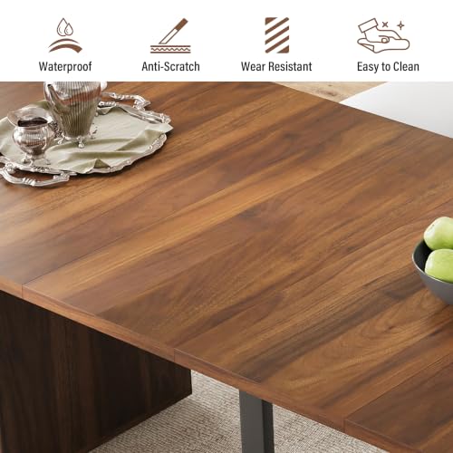 Image of weselon 42 inch-120 inch Extendable Dining Table for 4-14, Expandable Oval Dining Room Table with Fluted Pedestal Base & Reinforced Metal Support Leg, Extra Large Modern Kitchen Table (Walnut)