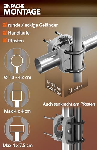 4smile Sonnenschirm Balkon SunnyJoy, 3-in-1 SET, Beige - UPF 50+ Sonnenschirm Ø 180 cm + Sonnenschirmhalter Balkongeländer + Sonnenschirmhülle - Sonnenschutz Balkon Set 5