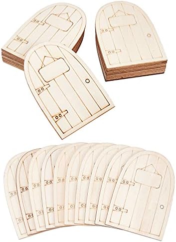 NBEADS 60 Pcs Mini Wooden Fairy Door, 10 Patterns Blank Unpainted Garden Door Pieces Hollow Wood Out Elf Door for Christmas Birthday Wedding Party Decoration