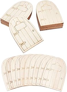 NBEADS 60 Pcs Mini Wooden Fairy Door, 10 Patterns Blank Unpainted Garden Door Pieces Hollow Wood Out Elf Door for Christmas Birthday Wedding Party Decoration