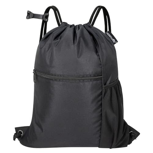 HOLYLUCK Men & Women Outdoor Sport Gym Sack Waterproof Drawstring Backpack Bag -black