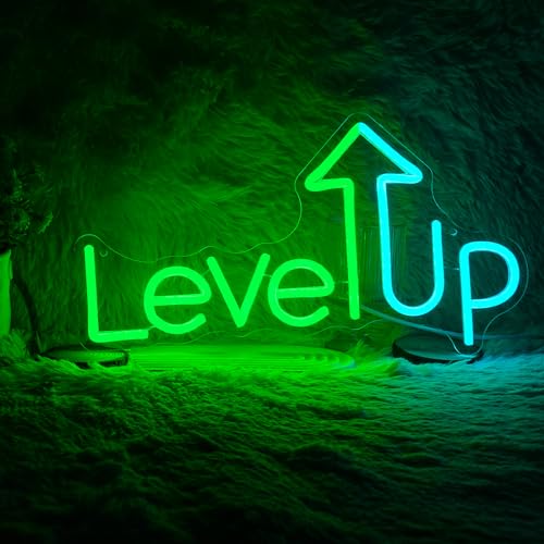 Image of Level UP Neon Sign, Neon Sign For Wall Decor, Game Room Game Zone LED Neon Light Wall Art Decor Home Bedroom Gaming Room Decoration Party Personalized For Gamer (15.7 x 8.7 in)