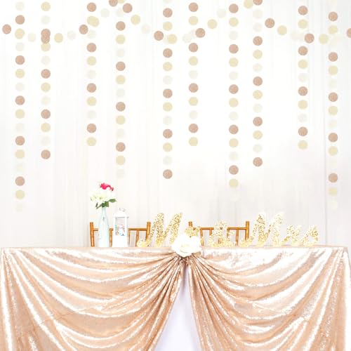 Image of Boho Champagne-Gold Party-Decorations Streamers-Garland - 52ft Fall Rustic Birthday Hanging Paper Banner,Autumn Baby Bridal Showe Neutral Wedding Bachelorette Decor Hugfond