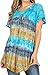 Sakkas Monet Long Tall Tie Dye Ombre Embroidered Cap Sleeve Blouse Shirt Top