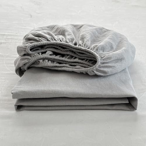 100% Linen Fitted Sheet, Gray, Queen Size