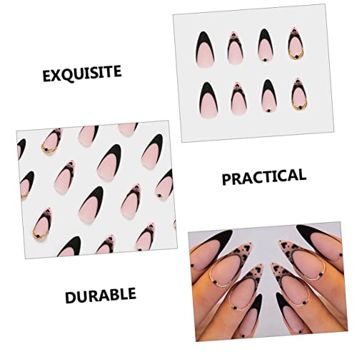 KALLORY 72 Pçs Unhas Francesas Borda Preta Uñas Postiças Decoradas Peças De Unhas Falsas Femininas P