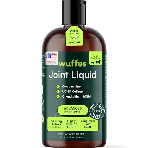 Wuffes Advanced Joint Liquid for Dogs Hip & Joint Support Supplement with UC-II Collagen Glucosamine Chondroitin and MSM for Small & Large Breeds 16 Oz