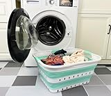SAMMART 42L Faltbarer Wäschekorb aus Kunststoff – Faltbarer Pop-Up-Aufbewahrungsbehälter/Organizer – tragbarer Wäschekorb – platzsparender (1, White/Light Green)