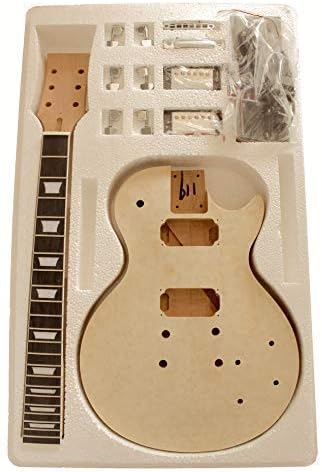 Coban Guitars DIY Electric Guitar Bolt on Kit, LP-Q Style Solid Mahogany body No Soldering Required 7WMLPQMB Quilted maple Chrome/Black (Arched top)