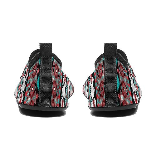Water Shoes for Womens Mens Barefoot Quick-Dry Aqua Socks for Beach Swim Surf Yoga Exercise (Geometric Indiana Western Southwest Tribal Ethnic Aztec Red Turquoise)3