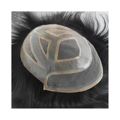 Postizos Prótesis capilares masculinas, peluquín frontal de encaje francés for hombres, cabello humano indio, línea natural, unidades sistema mono fino for n.° 1B, negro Diario(7x10)