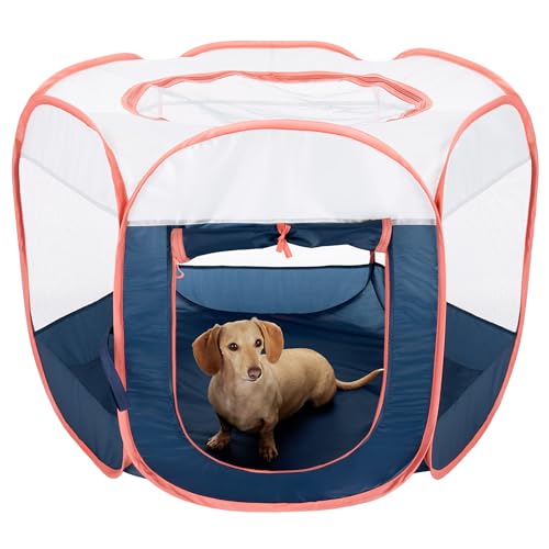 Image of Furhaven Portable Dog Playpen Cat Tent, Pet Playground,Kennel Foldable Indoor Outdoor Zippered Puppy Crate - Navy, Medium