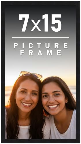 7x15 Frame Black Picture Frame - Complete Modern Photo Frame Includes UV Acrylic Shatter Guard Front, Acid Free Foam Backing Board, Hanging Hardware Wood Wall Frames for Family Photos - no Mat