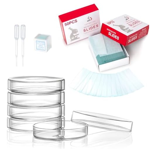 Sterile Plastic Petri Dishes Set, 50 Pcs Blank Microscope Slides, 100 Pcs 20x20mm Square Cover Glass, 5 Pcs 90mm Diax15mm Deep Lab Petri Plate Dish with Lid and 10 Test Pipette Droppers