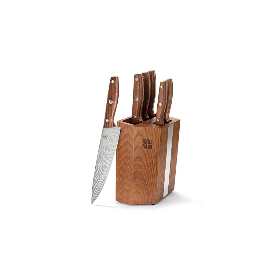 EUNA-Kitchen-Knife-Set-With-Block-7-Pieces-Knife-Block-Set-with-Wood-Handle-Japanese-Stainless-Steel-Chef-Knife-Set-Professional-Cooking-Knive-Best-Fathers-Day-Gifts-Silver Knife Set, 7 Pieces Knife Block Set, EUNA Kitchen Knife Set with Wooden Handle, Japanese Stainless Steel Chef Knife Set Professional Cooking Knives, Silver