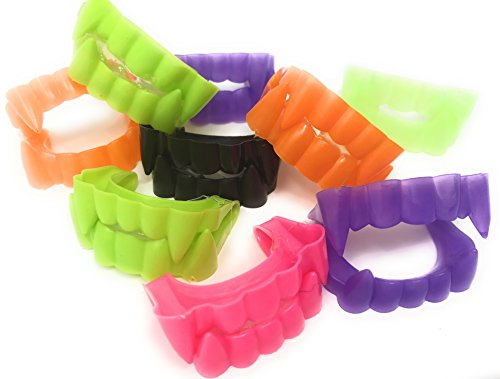 Funiverse Bulk 144 Vampire Teeth Halloween Fangs - Deluxe Assorted Colors (Glow-in-the-Dark Black Purple Green Hot Pink Orange) for Costumes Parties & Trick or Treat