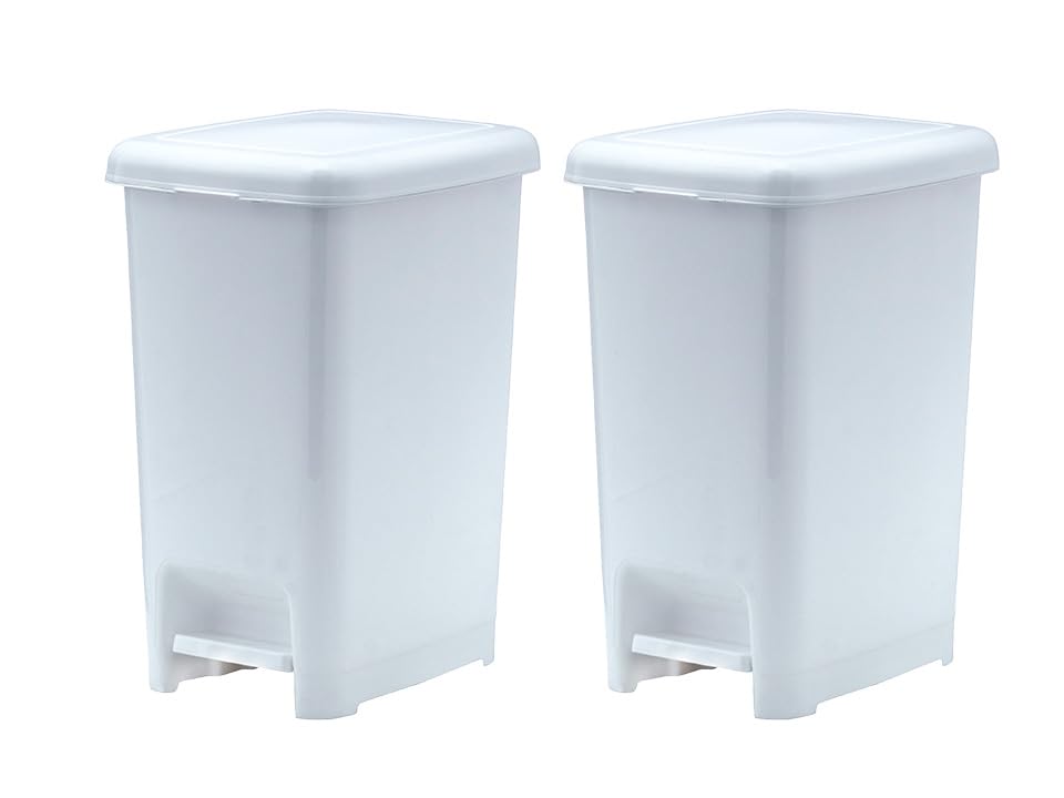 Image of Superio Slim Step-On Trash Can 4 Gallon Plastic Trash Can with Lid, Garbage Can for Bathroom, Kitchen, Office, Bedroom, Dorm Room White (2 Pack)