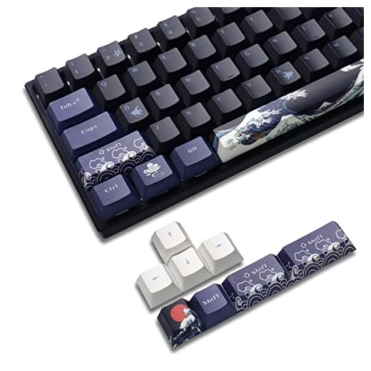 PBT Keycaps 60 Percent, Great Wave Off Kanagawa Japanese Keycaps, DYE-Sub Custom Keycaps Set, Cherry Profile Keycaps for 61/64/66/68 Cherry Gateron MX Switches Mechanical Keyboard, 78 Key Set