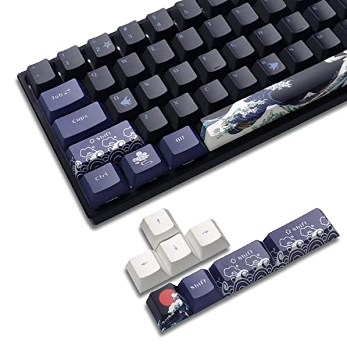 XVX PBT Keycaps - Great Wave of Kanagawa Japanese Design, Dye-Sub Custom Keycaps Set, Cherry Profile for 61/64/66/68 Cherry/Gateron MX Switches, 78 Key Set by SDYZ - Used condition - US$14.84