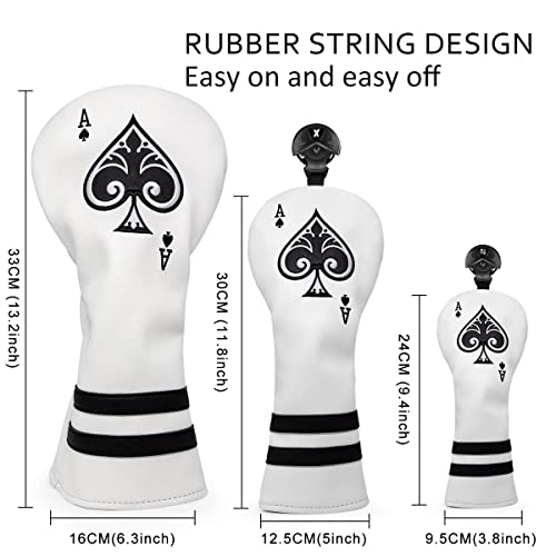 Ace Wood Club Headcover - 3pcs or 1pc - Driver/Fairway Woods/Hybrid Rescue - White Leather Golf Club Cover - Image 6