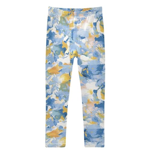 Boccsty Blue Yellow White Tie Dye Girls Leggings Kids Yoga Pants Dance Active Tights 4T
