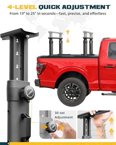 Image of Trumgeta Aluminum Ladder Rack Fit for Ford F150 /Ram 1500 /Chevy Silverado /Sierra, Compatible with T-Slot Tonneau Covers, 800 LBS Capacity, 19 inch-25 inch Height-Adjustable