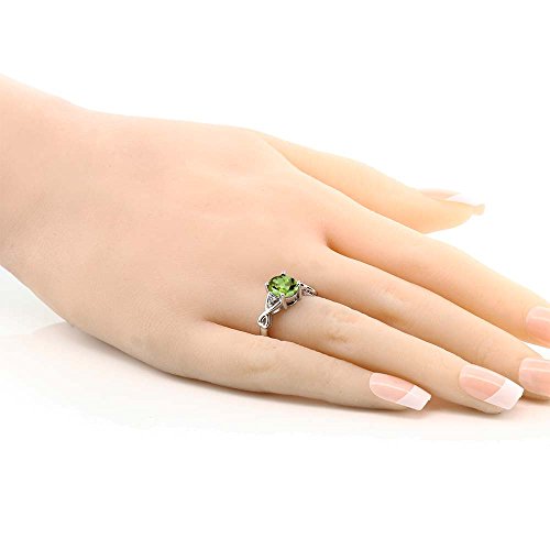 Gem Stone King 925 Sterling Silver Green Peridot and White Diamond 3 Stone Ring For Women (1.86 Cttw, Gemstone Birthstone, Available In Size 5, 6, 7, 8, 9)4