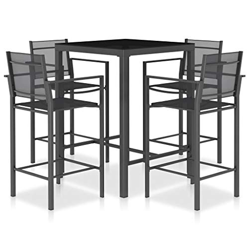 Goliraya Set da Bar da Giardino 5/9 pz in Alluminio e Textilene Antracite,Set Tavolo e Sedie da Bar Alti da Giardino in Alluminio,Set Tavolo e 4/8 Sedie da Bar in Alluminio per Esterno