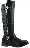 JJF Shoes Mango-21 Women's Winkle Back Shaft Side Zip Knee High Flat Riding Boots Black 8