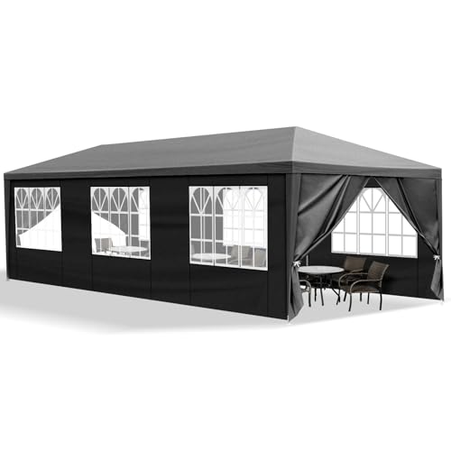 10'x30' Party Tent Outdoor Wedding Event Tents with 8 Removable Sidewalls, Heavy Duty Gazebo, Large Canopy Waterproof for Parties Patio Birthday Christmas Black