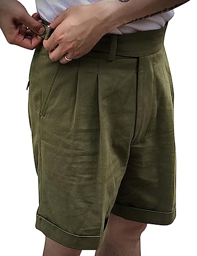 Snoly Men's Summer Cotton Retro Gurkha Shorts Tapered Leg Straight