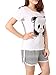VENTELAN Women Pajama Set Cute Animal Pattern Short Sleeve Casual Shorts Sleepwear, White, X-Small(USA Size:0-2)