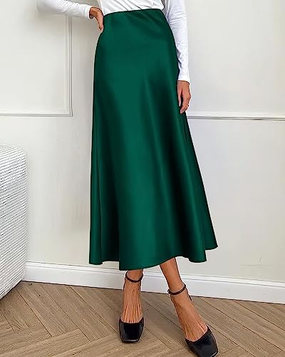Image of BTFBM 2026 Summer Womens Skirts Silk Elegant High Waist Flowy Long Satin A-Line Midi Skirt Cocktail Wedding Party