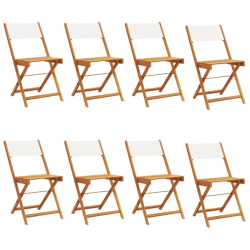 Genérico Sillas jardín Plegables 8 uds Tela Madera Maciza y Tela Crema,Mobiliario,Muebles de jardín,Asientos de Exterior,Sillas de jardín,Blanco,39.2 kg,3214612