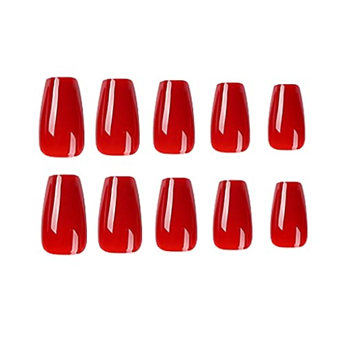 RikView Red Press on Nails Medium Acrylic Nails Coffin Nails for Women Glossy Fake Nails 24 PCs/Set (Medium Coffin Red)