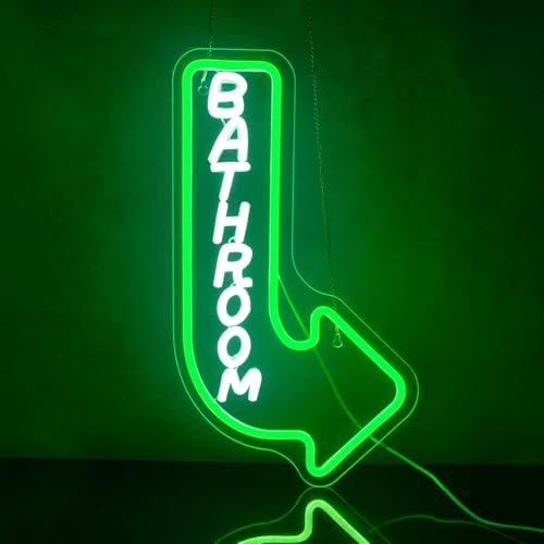Looklight Bathroom Neon Light Sign Restroom Neon Signs Toilet LED Sign White Green Led Light Up Signs Place Arrow Sign for Restaurant Hotel Bar Shop Home Party - Image 2