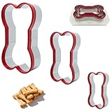 Dog Bone Shapes Cookie Cutters 3 Pieces, Dog Treats Cutters 2.52' 3.35'' 3.82', Stainless Steel Biscuit Mold with Soft PVC Cover Coated