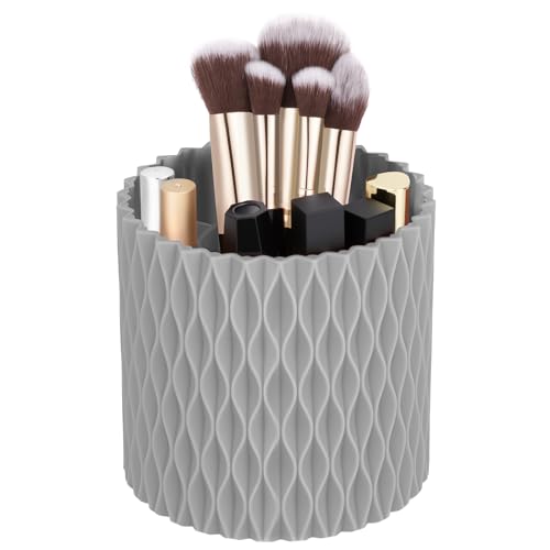 HOTUT 360° Drehbar Make Up Pinselhalter,Aesthetic Schminktisch Organizers,Schminktisch Organizer,Pinselhalter Kosmetik Aufbewahrung für Zimmer Decor Frisiertisch,Schlafzimmer,Badezimmer,Grau