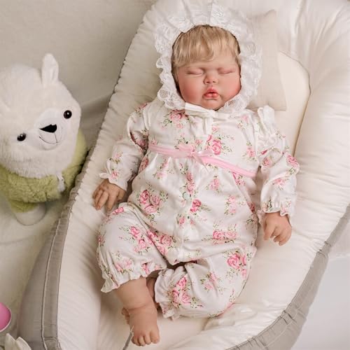 Zero Pam Muñecas Reborn Niña Grandes 60 CM Bebe Reborn Realistas Recién Nacido Dormir Niña Gordito Bebe Reborn Toddler con Cuerpo de Tela Suave Cuddly Muñecas Bebé Reborn con el Pelo Rubio