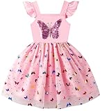 Girls Butterfly Dress Flutter Sleeve Summer Outfit Kids Birthday Party Clothes Toddler Pink Tulle Fairy Tutu Dresses 3-4 Years