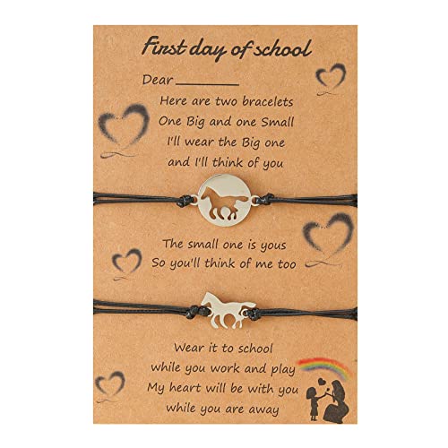 Image of NIQIPOK Back to School Bracelet Mommy and Me Matching Heart Wish Bracelets Set for Mother Daughter Kindergarten Bracelet,Adjustable First Day of School Bracelets Jewelry(Horse)
